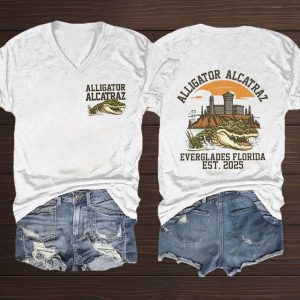 Alligator Alcatraz Everglades Florida EST 2025 V Neck T Shirt