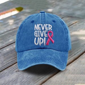 Never Give Up Pink Ribbon Breast Cancer Awareness Baseball Cap 1