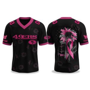 San Francisco 49ers Breast Cancer Awareness Month V neck Short Sleeve Jersey 2025 1
