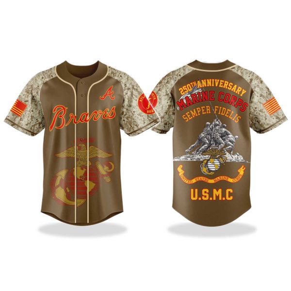 Atlanta Braves Baseball USMC 250TH Birthday Celebration Jersey 2025 1