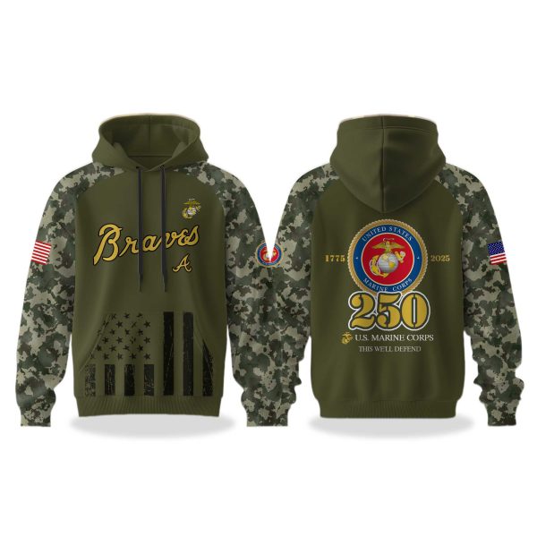 Atlanta Braves US Marine Corps 250th Anniversary Hoodie 2025 1