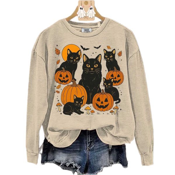 Black Cat Pumpkin Print Sweatshirt 2