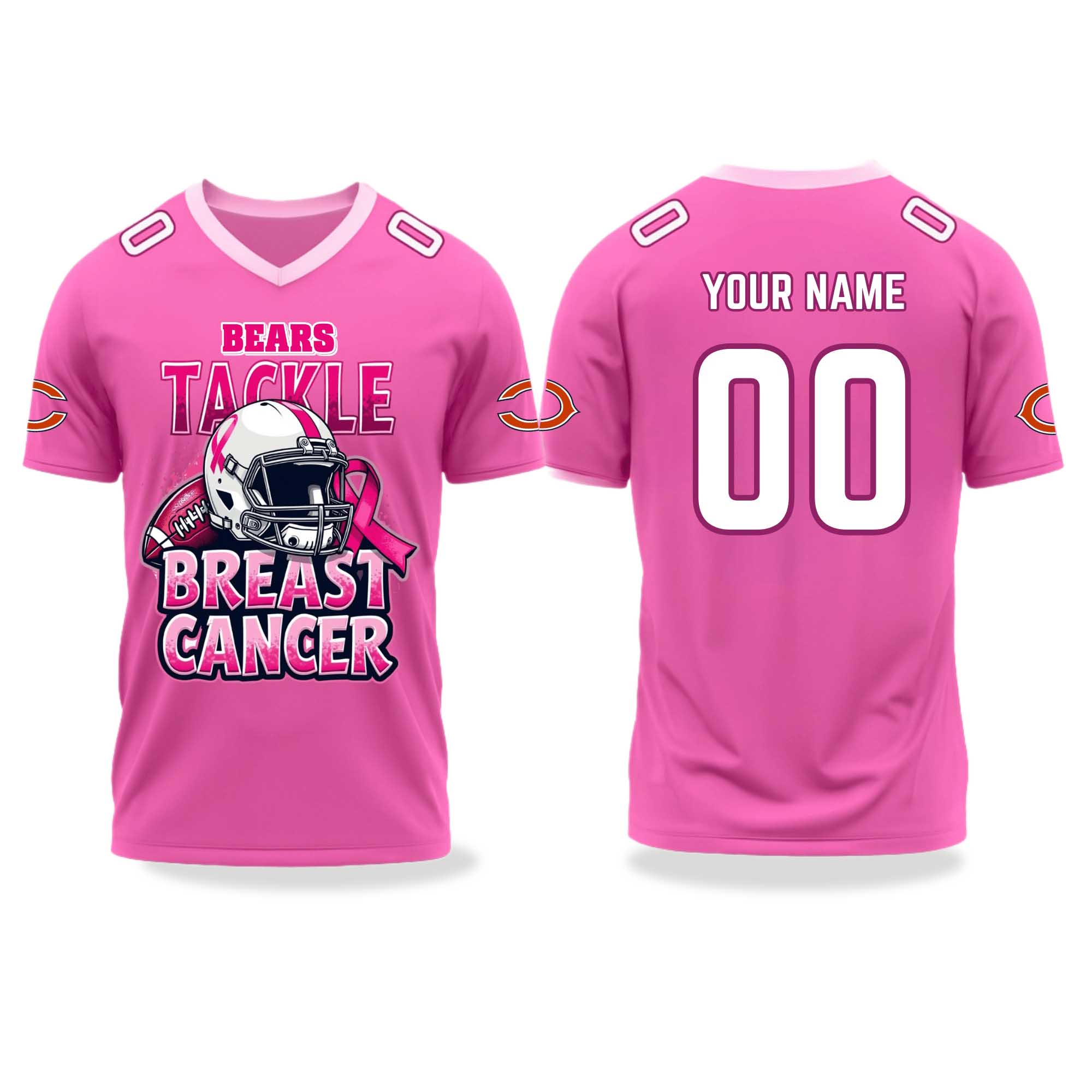 Chicago Bears Tackle Breast Cancer V-neck Short Sleeve Jersey 2025 Chicago Bears Tackle Breast Cancer V-neck Short Sleeve Jersey 2025