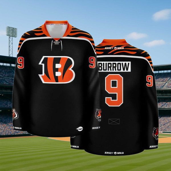 Cincinnati Bengals Black Joe Burrow Crossover Hockey Jersey 2025 2