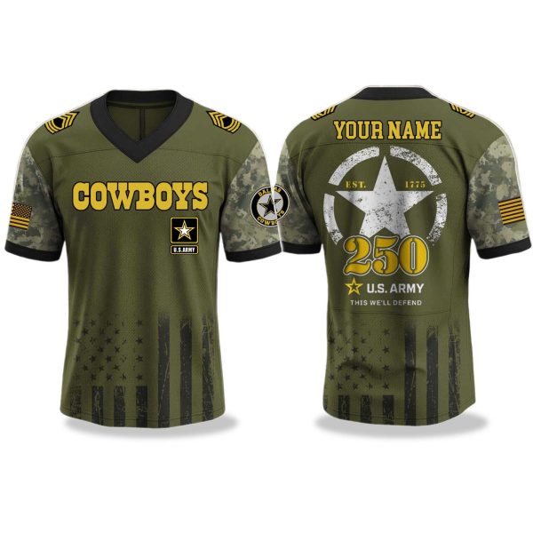 Dallas Cowboys US Army 250th Birthday V neck Short Sleeve Jersey 2025 1