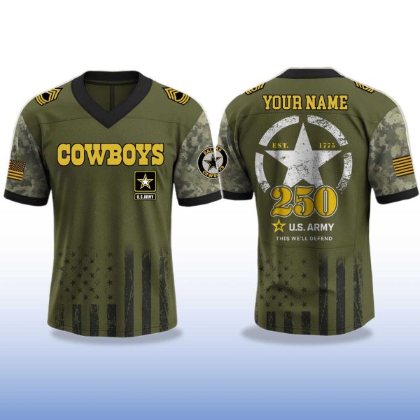Dallas Cowboys US Army 250th Birthday V neck Short Sleeve Jersey 2025 2