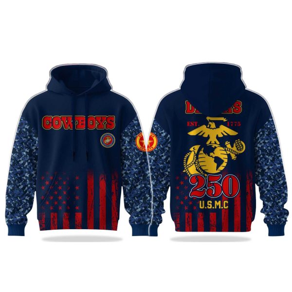 Dallas Cowboys USMC Birthday 250 Veteran Honor Camo Hoodie 2025 1