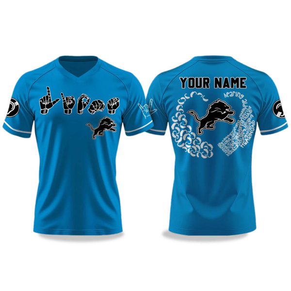 Detroit Lions Deaf and Hard Of Hearing Awareness Day V neck Short Sleeve Jersey 1