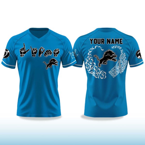 Detroit Lions Deaf and Hard Of Hearing Awareness Day V neck Short Sleeve Jersey 2