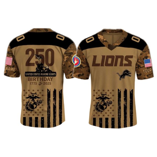 Detroit Lions USMC 250th Birthday V Neck Jersey 2025 1