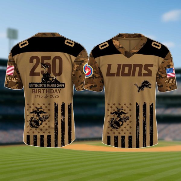 Detroit Lions USMC 250th Birthday V Neck Jersey 2025 2