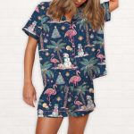 Flamingo Christmas Silky Satin Pajama Set