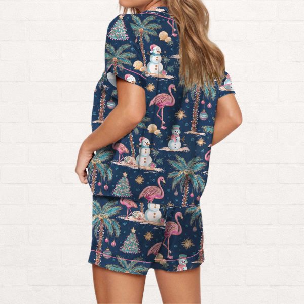 Flamingo Christmas Silky Satin Pajama Set 2