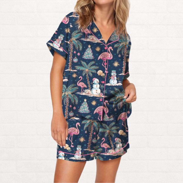 Flamingo Christmas Silky Satin Pajama Set 3