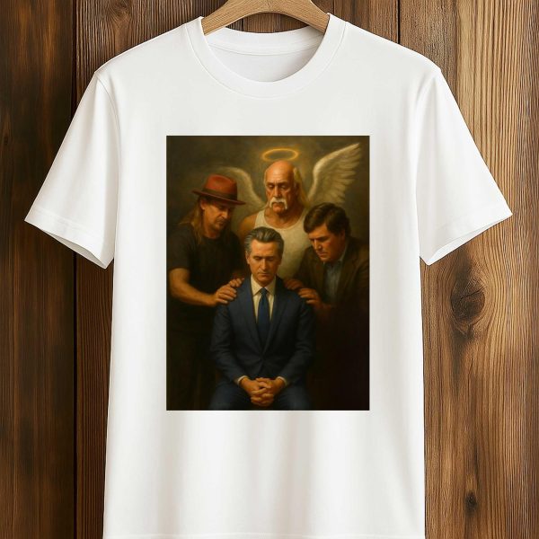 Gavin Newsome Tucker Carlson angel Hulk Hogan, and Kid Rock Shirt