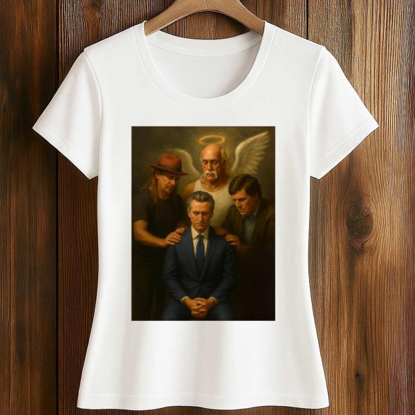 Gavin Newsome Tucker Carlson angel Hulk Hogan, and Kid Rock Shirt
