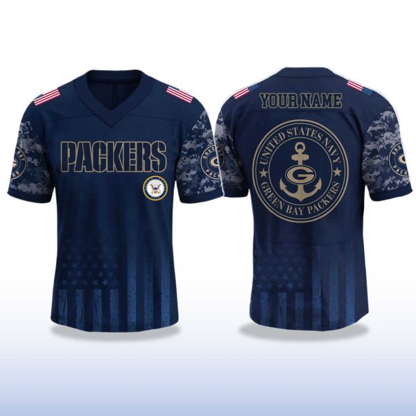 Green Bay Packers US Navy 250th Birthday V neck Short Sleeve Jersey 2025 2