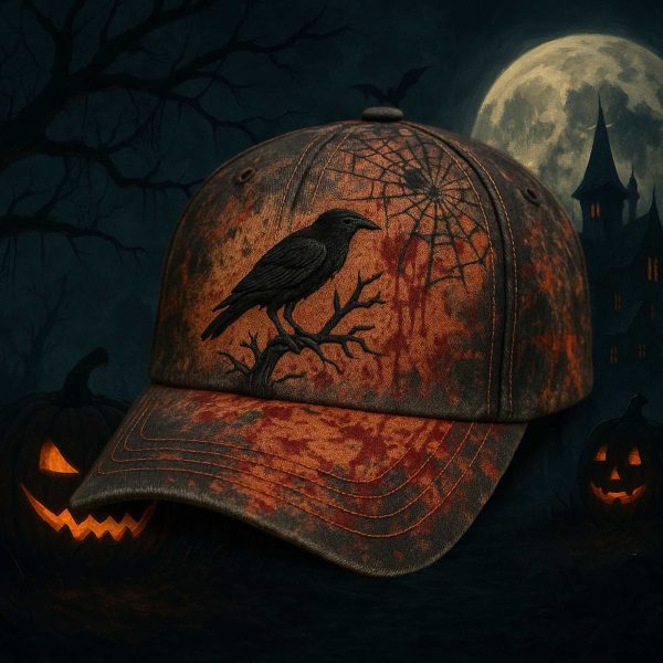 Halloween Crow Vintage Print Hat 2