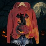 Halloween Dark Demon Black Cat Print Hoodie