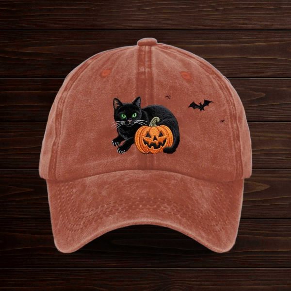 Halloween Pumpkin Black Cat Hat 1