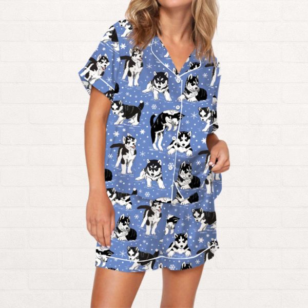 Husky And Snowflakes Silky Satin Pajama Set