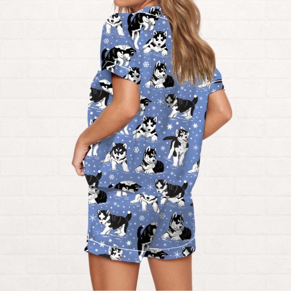 Husky And Snowflakes Silky Satin Pajama Set