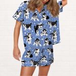 Husky And Snowflakes Silky Satin Pajama Set