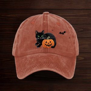 Halloween Pumpkin Black Cat Hat 1
