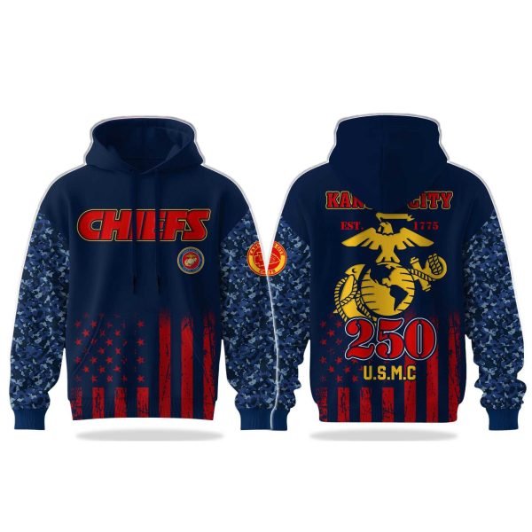 Kansas City Chiefs USMC Birthday 250 Veteran Honor Camo Hoodie 2025 1