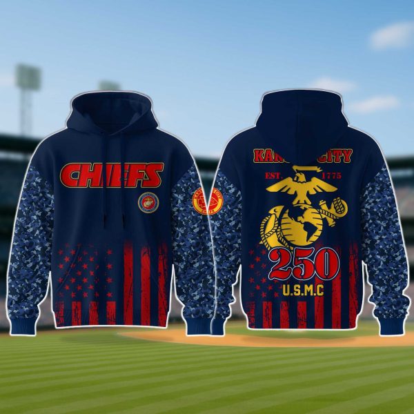 Kansas City Chiefs USMC Birthday 250 Veteran Honor Camo Hoodie 2025 2