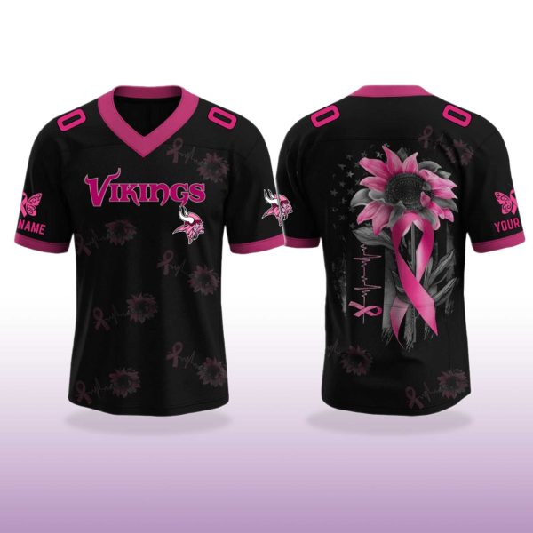 Minnesota Vikings Breast Cancer Awareness Month V neck Short Sleeve Jersey 2025 2
