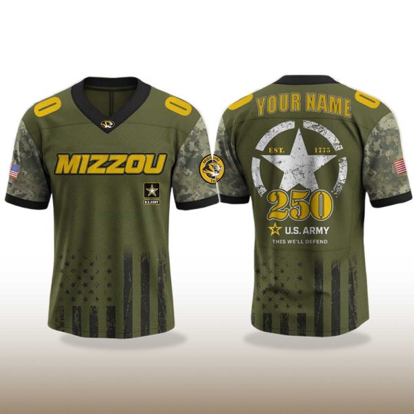 Missouri Tigers 250 US ARMY V neck Short Sleeve Jersey 2025 2