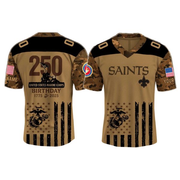 New Orleans Saints USMC 250th Birthday V neck Jersey 2025 1