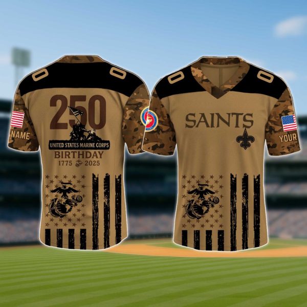 New Orleans Saints USMC 250th Birthday V neck Jersey 2025 2