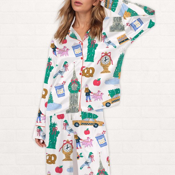 New York City Christmas Silky Satin Pajama Set 1