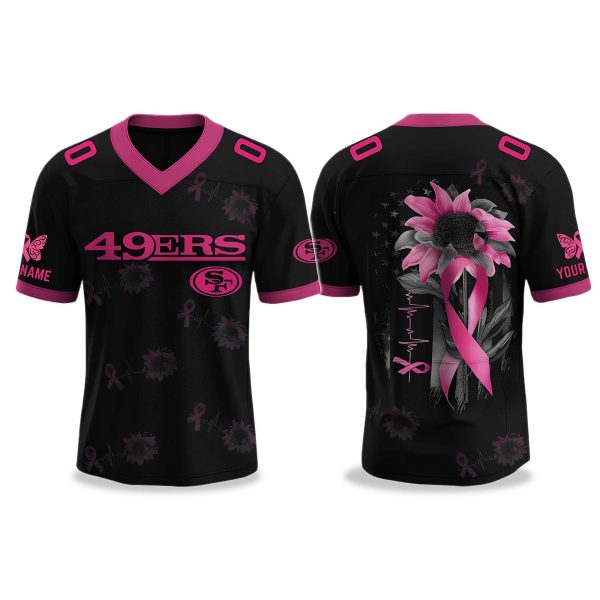San Francisco 49ers Breast Cancer Awareness Month V neck Short Sleeve Jersey 2025 1