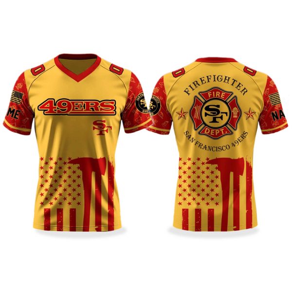 San Francisco 49ers Firefighter Appreciation Night V neck Short Sleeve Jersey 2025 1