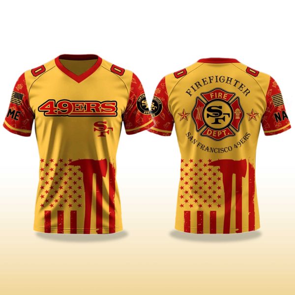 San Francisco 49ers Firefighter Appreciation Night V neck Short Sleeve Jersey 2025 2