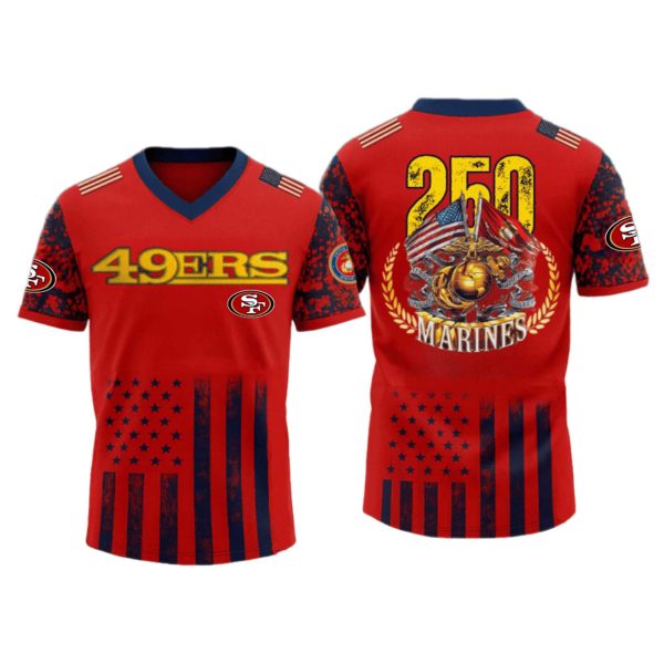 San Francisco 49ers USMC 250th Anniversary V Neck Jersey 1