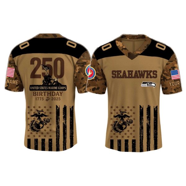 Seattle Seahawks USMC 250th Birthday V Neck Jersey 2025 1