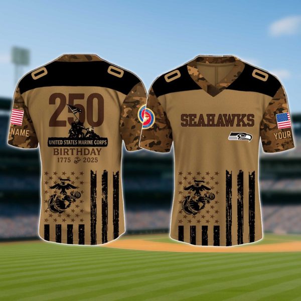 Seattle Seahawks USMC 250th Birthday V Neck Jersey 2025 2