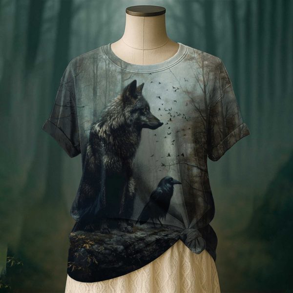 Wolf Crow Print Shirt 3