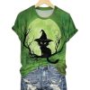 Womens Halloween Witch Cat Print Shirt 2