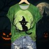 Womens Halloween Witch Cat Print Shirt 3