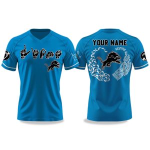 Detroit Lions Deaf and Hard Of Hearing Awareness Day V neck Short Sleeve Jersey 1