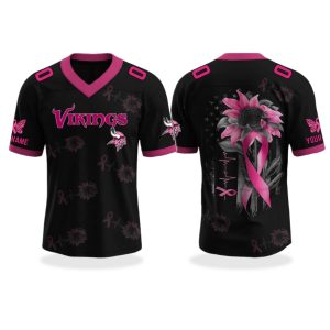 Minnesota Vikings Breast Cancer Awareness Month V neck Short Sleeve Jersey 2025 1