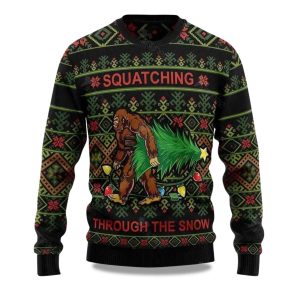 2025 Bigfoot Squatching Through The Snow Ugly Christmas Sweater 1