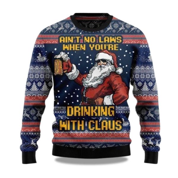 2025 Ain't No Law When Drinking Beer Christmas Ugly Sweater 1