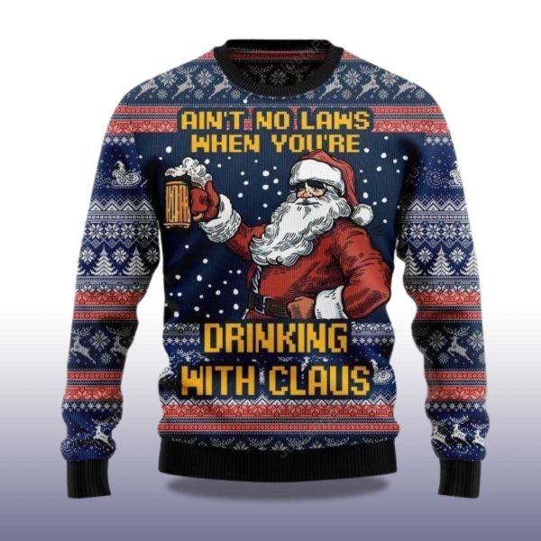 2025 Ain't No Law When Drinking Beer Christmas Ugly Sweater 2