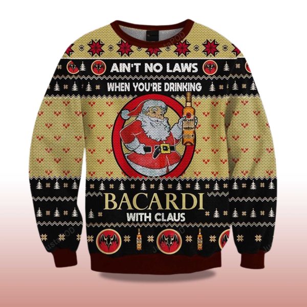 2025 Aint No Laws When You Drink Bacardi With Claus Christmas Ugly Sweater 2